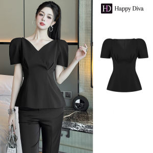 Happy Diva Womens Black Square Neck Puff Sleeve Casual Top 35165