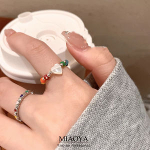 MIAOYA แหวนแห่งความรักลูกปัดหลากสีสำหรับผู้หญิง Y2K และนักเรียนสไตล์โดพามี, รูปหน้าดีสำหรับฤดูร้อน