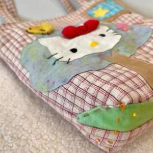 Cute Cartoon Plaid Patchwork Canvas Bag High Aesthetic Single Shoulder Handheld Commuter Bag Fashionable Tote Bag for Youth
