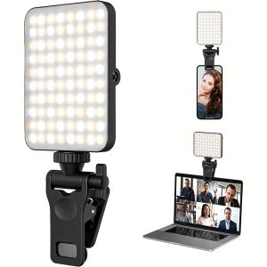 HOOPET | 1pc Rechargeable Magnetic LED Selfie Light3 Modes Dimmable Light3000mAh120LEDsClip-On for Phone/ Laptop/ PCMakeupVideo