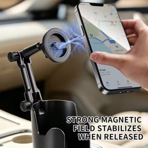 Multifunctional Car Cup Holder Phone Stand Magnetic 2 in 1 Design Fits Water Cup and Phone Hands Free Navigation