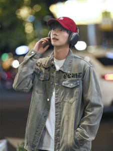 Retro Washed Denim Jacket for Men Spring Autumn Short Style Hip Hop Streetwear Trendy Brand Youth Casual Long Sleeve Coat