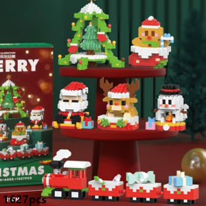 DIY Christmas Tree Elk Deer Santa Claus Train Decorations Architecture Socks Street View Xmas Snow House Building Block Kit Toy