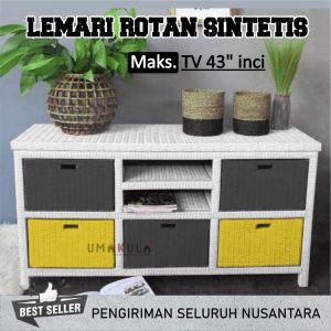 (LAGI TURUN HARGA) Rak lemari rotan sintetis type 6 dvd warna kombinasi model terbaru th 2024