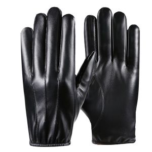 Men s Warm PU Gloves Autumn Winter Thick Fleece Lined Three Ribs Touch Screen Gloves for Driving Outdoor Cycling