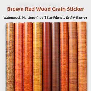 Brown Red Wood Grain Sticker Self Adhesive Furniture Bookcase TV Cabinet Table Wood Door Renovation Skin Waterproof Boeing Soft Sheet
