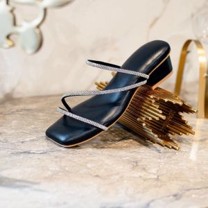 Sandal Heels Wanita Terbaru Model Tali Bling Hak Tebal 5cm Kekinian Elegan