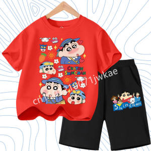 52TOYS | Campus Leisure Cartoon Crayon Shin Chan Cartoon Round Neck T Shirt Cotton 2026 Summer Cool Boys and Girls Kidswear Shirt Set
