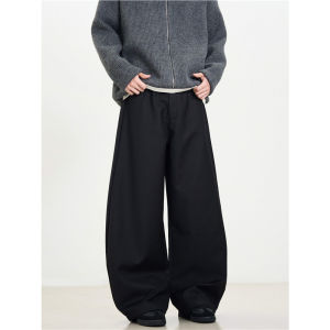 American Style Mens Casual Pants Drapey Knife Edge Wide Leg Spring Autumn Loose Fit Straight Cut Trousers for Commuting
