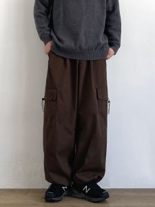 กางเกงขายาวทรงหลวมสไตล์ย้อนยุคสไตล์ญี่ปุ่นสำหรับผู้ชายและผู้หญิง Cityboy กางเกงขายาวทรงตรงหลายกระเป๋าพร้อมหัวเข็มขัด