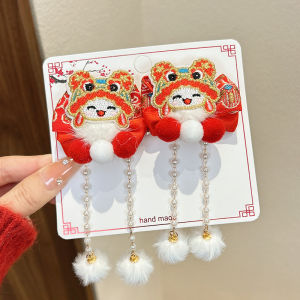 Red Lion Awaking Hair Clip Childrens New Year Festive Baby Hair Accessories 2025 Spring Festival Celebration Headwear