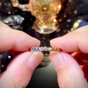 Huitan Colorful Rainbow Cubic Zircon Promise Rings for Women Gold Color Luxury Trendy Wedding Accessories Statement Jewelry
