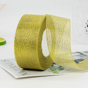 Vàng Bạc Lấp Lánh Ruy Băng 22M Cuộn 6-50 Mm Chiều Rộng Organza Thủ Công DIY Tiếp Liệu Cho Bánh Cưới Quà Tặng Trang Trí