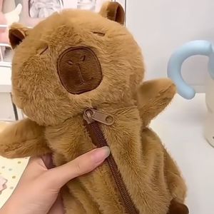 Capybara Shape Plush Pencil Case Portable Large Capacity Pen Pouch Stationery Storage Box School Office Supply