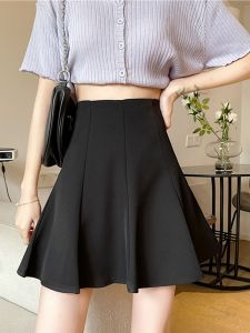 Váy Chữ a Cạp Cao Cho Nữ Mùa Thu 2023 Váy Ngắn Bó Sát Màu Đen Thời Trang Váy Xếp Ly Tròn Cạp Cao Họa Tiết Hoa