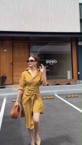 🔖Mirrorsister 50530.1 เดรสเชิ้ตคอปก แขนพอง3ส่วน ชายล่างสั้นยาวไม่เท่ากัน เข็มขัดคอเสทช่วยเก็บทรง