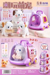 Adorable Pet Stroller Walking Talking Cat Dog Plush Toy Simulation Animal Role Play Dollhouse Toy for Children Universal Gender