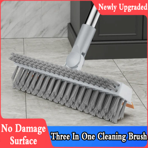 Floor Scrub Brush 3in1 Scrape Brush Stiff Bristle Shower Scrubber Retractable Long Handle Gap Floor Brush Penyapu Lantai Magic Broom Tile Kitchen Bathroom Glass Toilet Clean 多功能清洁刷