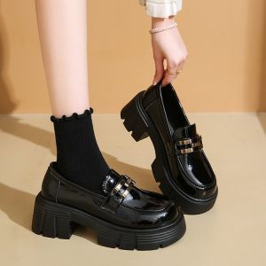 Black Retro Flats Womens Outdoor Wear Spring 2025 Metal Buckle Versatile round Head Thick Bottom British Style Single Shoes