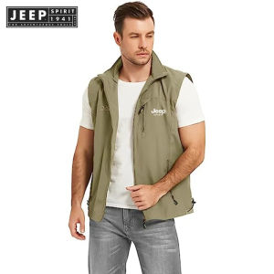 Jeep Spirit 1941 Estd Summer Outdoor Mens Vest Soft Shell Multi Pocket Hiking Photography Golf Vest Mens Fishing Goods Vest