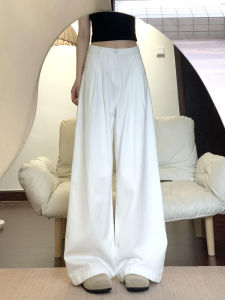 Quần Jeans Denim Ống Rộng Cạp Cao Màu Trắng Cho Nữ Quần Thường Ngày Mùa Xuân Mùa Hè Quần Dài Đến Sàn Thẳng Rộng