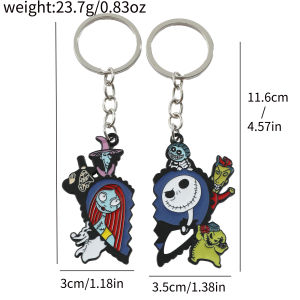 Bandai | the Nightmare before Christmas Keyrings - Cartoon Heart Sally & Jack Skellington Key Chains - Friends Backpack Ornament