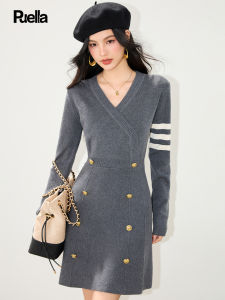 puella | French Stylish Academic Style Double-Breasted Slimming Knitted Dress