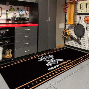 VIKAMA Skull Wrench Motorcycle Garage Mat Oil Resistant Wear-Resistant Racing Display Carpet for Workshop Home Decor