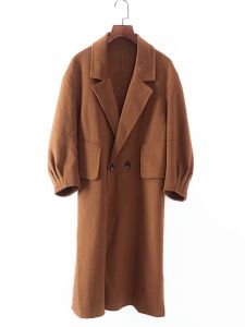Double-Faced Woolen Coat Pure Color Long Sleeve Midi Korean Style Straight Cut Womens Autumn Winter New Fashion YANG