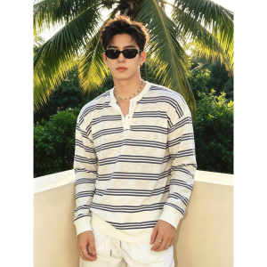 OUMULONG | Breathable Striped Long Sleeve T-Shirt for Men