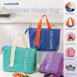 Justliving túi đồ ăn trưa cách nhiệt cầm tay nhiều màu túi giữ lạnh ăn trưa túi dung tích lớn cho công việc đi chơi thiết kế tay thực túi cách nhiệt thực phẩm giấy bạc hộp bữa trưa giữ lạnh túi túi đựng đồ ăn trưa không thấm nước