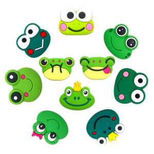 Mesuca | 10Pcs Cute Cartoon Frog Shoe Charms Soft PVC Removable Clog Decor Multiple Faces DIY Sandal Footwear Ornaments Girls Gift