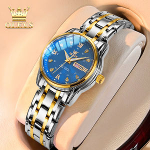 OLEVS jam tangan wanita terbaru 2024 anti air elegan mewah bercahaya kalender berlian dial jam tangan cewek original import