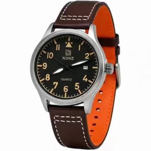 NDNZ Vintage Pilot Watch for Men 3Bar Water Resistant Leather Band Analog Quartz Wristwatch with Luminous Dial