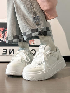 รองเท้าผ้าใบสีขาวพื้นหนาแบบสวมสำหรับผู้หญิง ฤดูใบไม้ร่วง/ฤดูหนาว รองเท้าผ้าใบแบบสวมส้นหนา รองเท้าผ้าใบทรงหัวกว้างสำหรับนักเรียน รองเท้าผ้าใบสไตล์เกาหลี