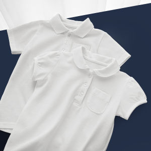 School Uniform White T-shirt Childrens Pearl Cotton Short-Sleeved Polo Shirt for Boys and Girls Children Teens Tops Summer Childrens Clothing