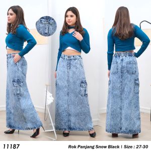 Rok Jeans Panjang Cargo Pinggang Karet 29-34