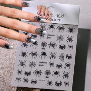 1Pcs 5D Black Spider Halloween Nail Stickers Scary Spider Web Bat Self-Adhesive  Decals for Halloween Nail Art Decoration Slider