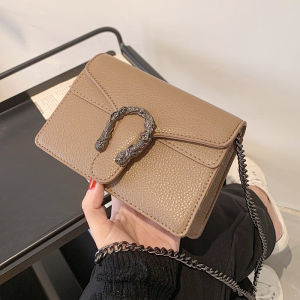 Trendy Summer Chain Link Single Shoulder Small Square Bag Womens Fashionable Crossbody Bag Versatile PU Leather Lock Buckle