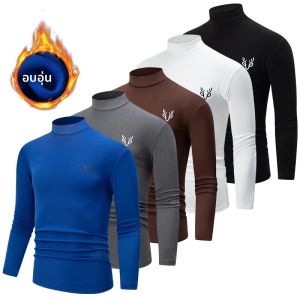 3/1 ชิ้นฤดูใบไม้ร่วงและฤดูหนาวผู้ชายสีทึบกึ่งสูงคอสบายๆเสื้อยืดแขนยาว Youth Plus ขนาดฐานด้านบน