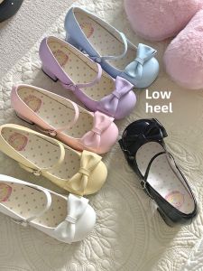 Low Heel Sweet Heart Flower Roll Fried Rice Cute Girl round Head Butterfly Knot Lolita Shoes Mary Janes Flat Heel Rubber Outsole
