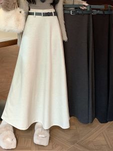 Kumikumi High Waist Drapey Woolen Mini Skirt Womens Autumn Winter Casual Loose Slimming Long Skirt Commute Friendly A-Line