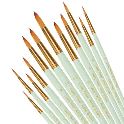 Bộ Cọ Vẽ Chuyên Nghiệp - 12/24/48 Chiếc Cọ Nylon Đầu Tròn Nhọn Dùng Cho Tranh Acrylic Màu Nước & Sơn Dầu - Tay Cầm Bằng Gỗ
