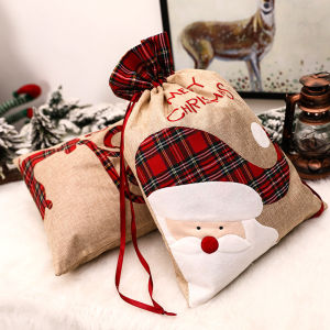 Linen Christmas Gift Bag 39*56cm Large Handmade Drawstring Packing Bag Elf Merry Christmas Accessories Xmas Decorations Good