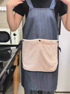BHQ Waterproof Kitchen Apron with Removable Hand Towel Oil-Proof Coffee Overall Apron Coffee Shop Home Kitchen