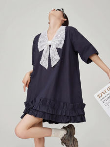 XIAODADEHUA | Lace Bow V-Neck Slim Fit Dress