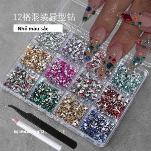 Bộ 12 Ô Đá Trang Trí Móng Tay 3D Nhiều Màu Sắc Bằng Nhựa Resin Kèm Bút Và Nhíp Nhiều Hình Dạng Đá Quý Trang Trí Móng Tay Tự Làm
