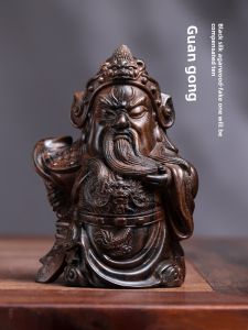 Natural Black Silk Aged Sandalwood Ornaments Cute Meng Guan Gong Wu Tai Sheng Statue Home Decorations Creative Desktop Sculptures