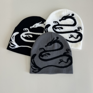 หมวกไหมพรมถักสองชั้นสำหรับผู้ใหญ่ ทรงหัวสูง ลายการ์ตูน หมวกสเก็ตบอร์ดแบบสวมหัว หมวกแฟชั่นฮิปฮอป ฤดูใบไม้ร่วง/ฤดูหนาว หมวกผู้ชายและผู้หญิง