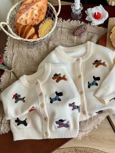 Baby Romper Parent-Child Clothes a Family of Three K-style Fall and Winter Mother-Daughter Classy Sausage Puppy Sweater Cardigan Coat Tide